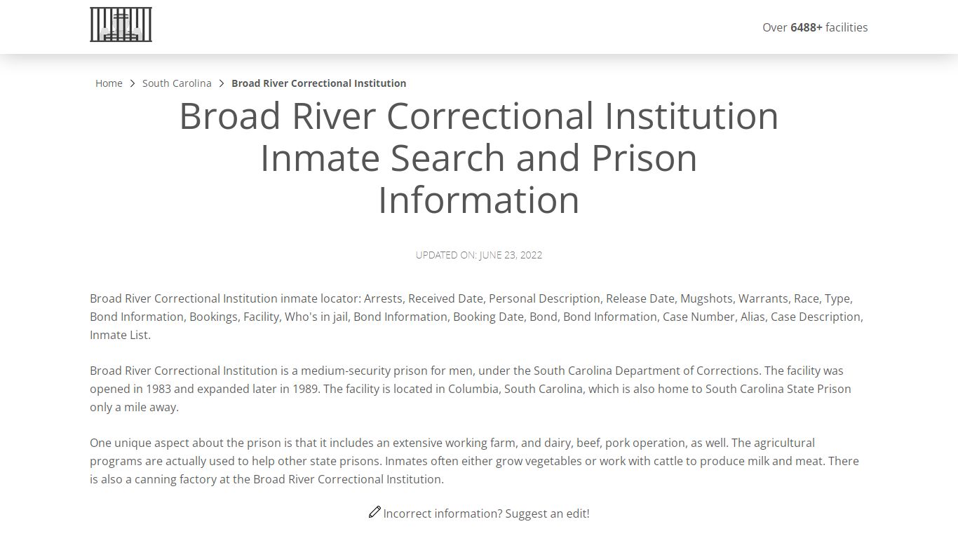 Broad River Correctional Institution Inmate Search ...